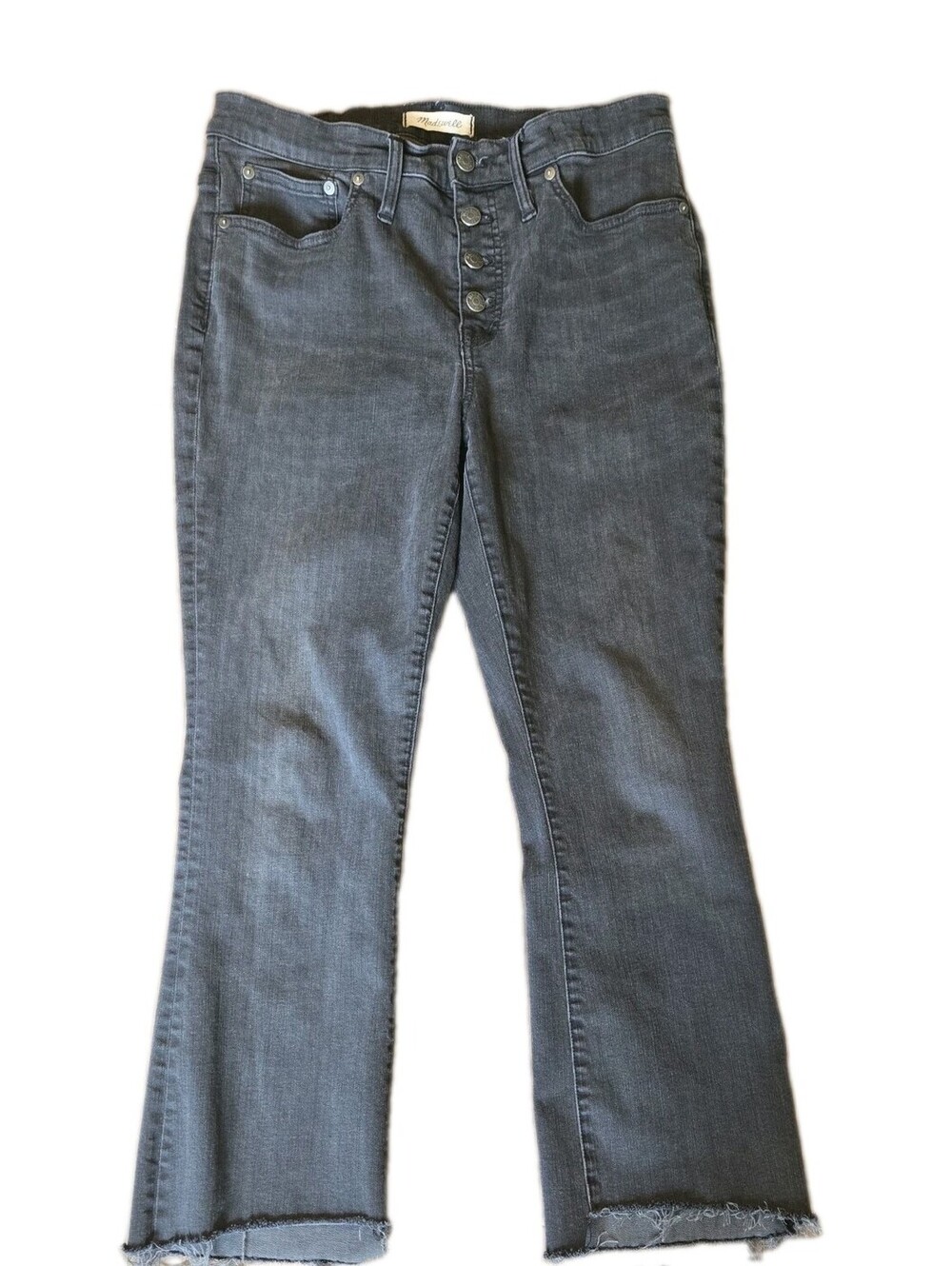Madewell Button Fly Black Denim Jeans Cali Demi Boot Sz 30 Raw Hem Boho
